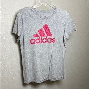 Adidas Heather Gray Tee with Vibrant Pink Logo